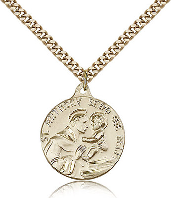 #ad Saint Anthony Medal For Men Gold Filled Necklace On 24 Chain 30 Day Mone... $207.50