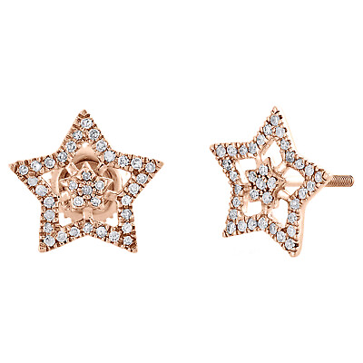 #ad 10K Rose Gold Genuine Diamond Star Studs 11mm Double Frame Pave Earrings 1 5 CT. $225.00