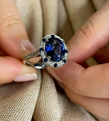 #ad 3.57 Ct Oval Cut Simulated Sapphire Pretty Wedding Ring 14k White Gold Plated $89.99