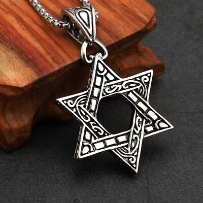 #ad Mens Unisex Silver Jewish Hexagram Star of David Pendant Necklace Box Chain 24quot; $11.99
