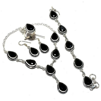 #ad Black Onyx Gemstone Handmade Ethnic 925 Sterling Silver jewelry Set $16.99