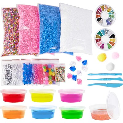 #ad Kids Slime Kit with Foam Beads Acrylic Rocks Fruit Slices Confetti 25 Pcs $11.39