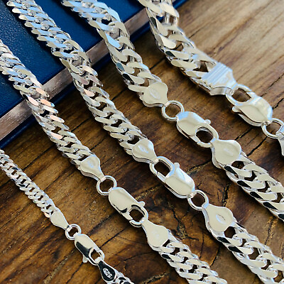#ad Real Solid 925 Sterling Silver Double Cuban Mens Boys Chain Bracelet or Necklace $21.99