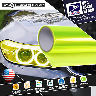 #ad Headlight Taillight Fluorescent Yellow Sticker Vinyl Tint Protector Film Wrap $10.99