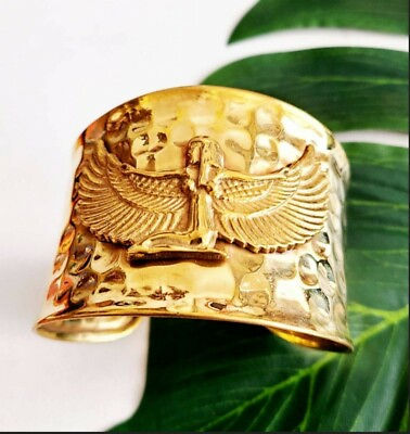 #ad Egyptian Jewelry Brass Gold Cuff Bracelet Hammered Brass Bracelet Isis Symbol $39.00