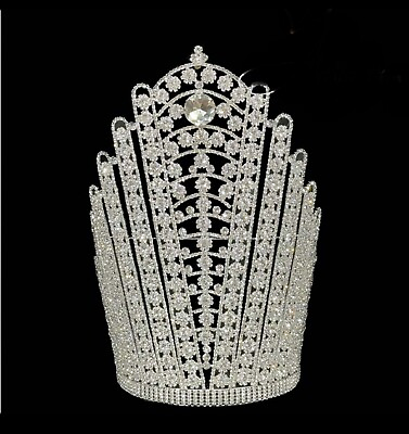 #ad Rhinestone Crystal Crown Tiara Large 14 Inch Drag Queen Beauty Pageant $90.00