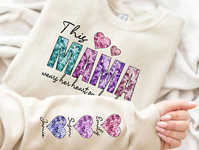 #ad Custom Mom Sweatshirt Child Names On Slave Mothers Day Gift Crewneck $24.00