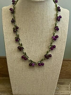 #ad New Vintage Concord Grape Leafy Vine Choker Necklace $15.00
