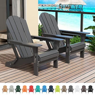 #ad 2pcs Outdoor Foldable HDPE Adirondack Chairs for patio All Weather Resistant $256.99