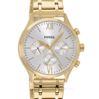 #ad FOSSIL Fenmore Mens Gold Multifunction Watch Silver Dial Stainless Steel Band $74.90