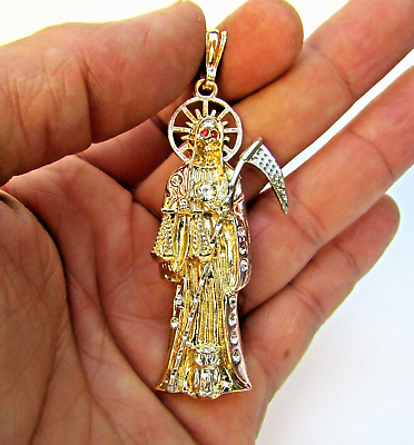 #ad Dije de La Santa Muerte de Oro Chapado Holy Death Pendant Gold Plated 2.80quot; $20.99