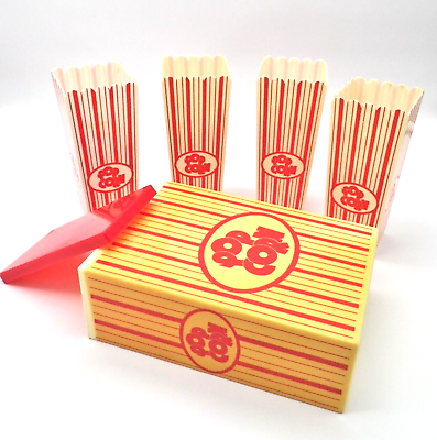 #ad Popcorn Containers Vtg Set of 4 Plastic replicas of paper Retro bags Box w lid $14.99