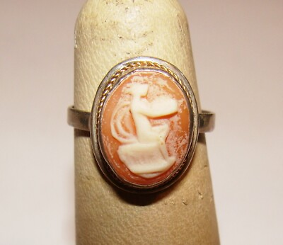 #ad Vintage Small Sterling Silver Carved Shell Detailed Full Body Cameo Ring SZ 5 $39.99