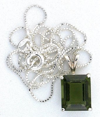 #ad 3.54 Carat 11x9 Emerald Moldavite Gemstone Sterling Silver Pendant Chain EBS6335 $209.99