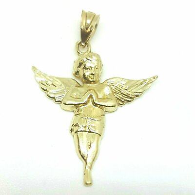 #ad 14k yellow Gold full body angel Pendant charm wings gift fine jewelry 1.9g $129.00