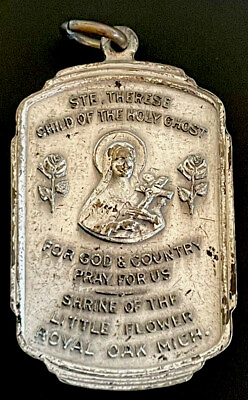 #ad Vintage Saint St Therese Child Of The Holy Ghost Royal Oak MI Silver Tone Medal $19.99