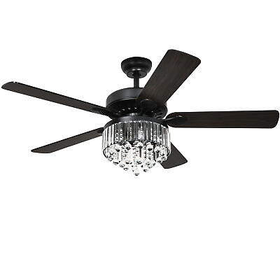 #ad 52quot; Crystal Ceiling Fan with Light and Remote Control 5 Wood Blades Modern Fan $101.69