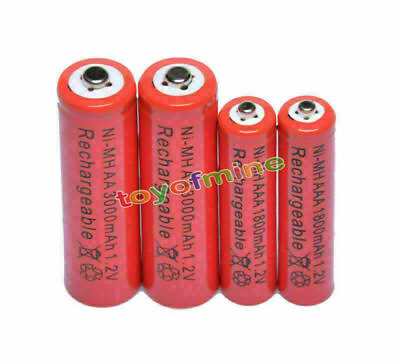 #ad 2 AA 3000mAh 2 AAA 1800mAh 1.2V NI MH Rechargeable Battery 2A 3A Red Cell $11.97