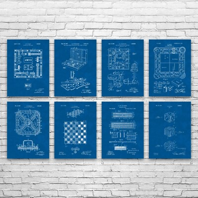 #ad Board Game Patent Prints Set of 8 Gameroom Decor Gaming Gift Game Room Art $219.95