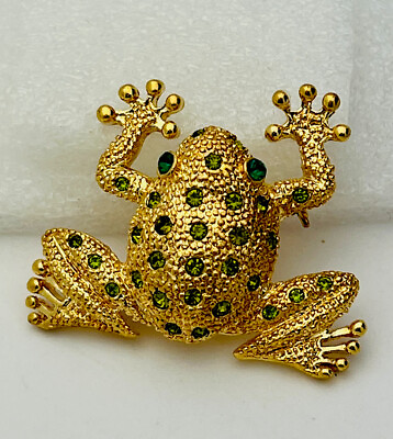 #ad Gold Green Crystal Frog Pin Brooch $9.99