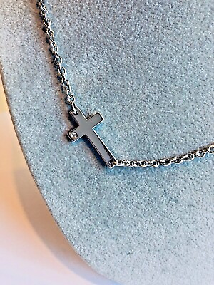#ad 16quot; 2quot; Sterling Silver Sideways Cross Pendant with Diamond $165.00
