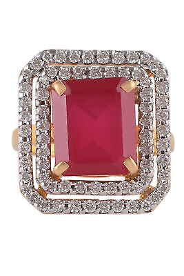 #ad 8.02 Cts Round Brilliant Cut Diamonds Ruby Cocktail Ring In 585 Solid 14K Gold $3560.40