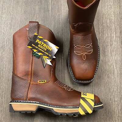 #ad MENS SQUARED STEEL TOE WORK BOOTS DARK BROWN ITEMS SAFETY TOE WESTERN BOTAS 800 $69.99