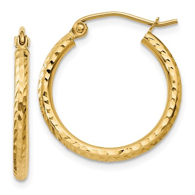 #ad 14k Yellow Gold Diamond cut 2mm Round Tube Hoop Earrings L 20 mm W 20 mm $184.50