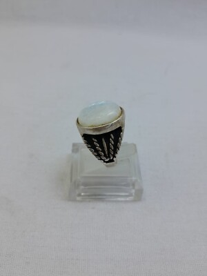 #ad Vintage Sterling Silver 925 Agate Ring White Natural Men Gemstone Handmade Yemen $109.00