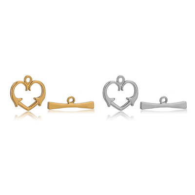 #ad 10sets Stainless Steel Gold and Silver Heart OT Clasp Toggle Clasps $10.80