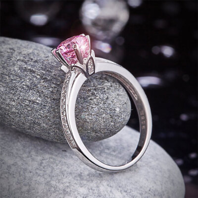 #ad 1.25 Ct 6 Claws Crown 925 Sterling Silver Pink Created Diamond Anniversary Ring $75.60