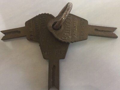 #ad 3 Vintage Bellock Brass Keys 5EP 134 $19.99