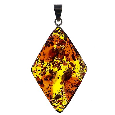 #ad Sterling Silver Amber Pendant 2.2 inches tall 15 Grams $126.75