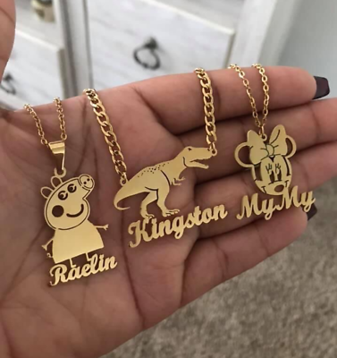 #ad Custom Name Cartoon Character Necklace Pendant Nameplate Stainless Steel Jewelry $19.89