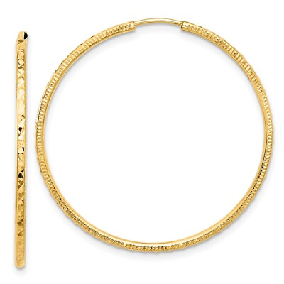 #ad 14k Yellow Gold Diamond cut 1.50mm Endless Hoop Earrings L 34.5 mm W 1.5 mm $184.50