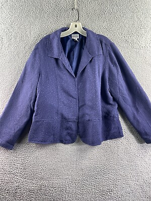 #ad Chicos Blue Speckled Light One Button Blazer Lined Mid Length Size 3 $10.39