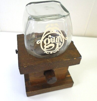 #ad Vtg United Forest Inc Glass Jar Bubble Gum Dispenser amp; Wood Base 1 cent candy $31.34