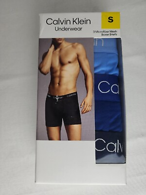 #ad Calvin Klein Men#x27;s 3 Pack Boxer Briefs Microfiber Mesh Blue Underwear Size S NEW $28.99
