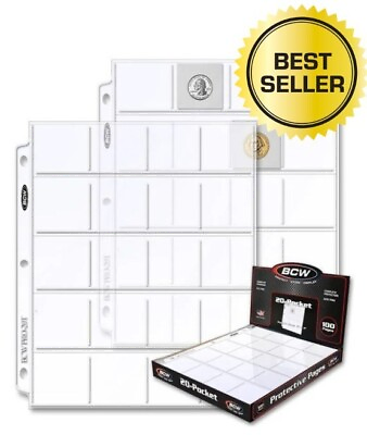 #ad 20 BCW 2x2 Coin Pocket Album Pages for 2x2 Coin Flips Binder Sheets FREE SHIP $11.95