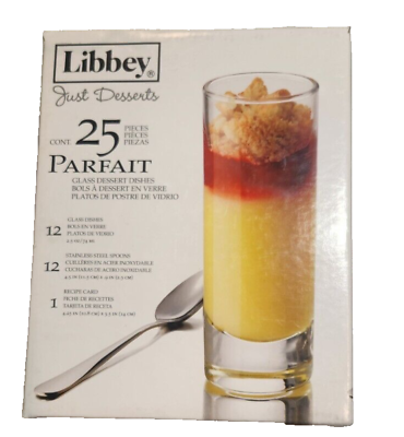 #ad Libbey Kitchen 12 Glasses 4 Silver Mini Spoons Parfait $12.99