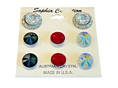 #ad VNtg Sophia Collection Austrian Crystal pierced earrings Aurora Borealis lot 3 $20.50