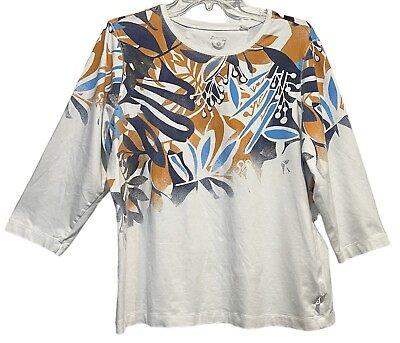 #ad Zenergy by Chicos Top Size 3 or US XL White Orange Graphic Print 3 4 Sleeve $16.00
