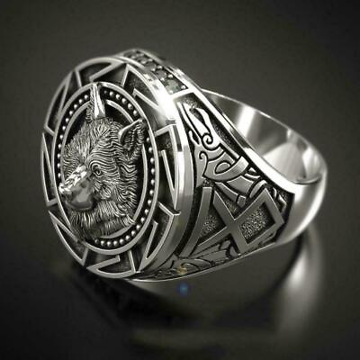 #ad Wolf Hand Pattern Mens Ring Personality Fashion Mens Jewelry Silver Party F6D5 $1.30