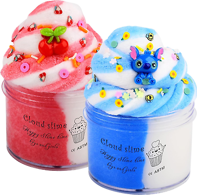 #ad 2 Pack Cloud Slime Kit with Blue and Cherry Charms Scented DIY Slime Supplies f $14.99