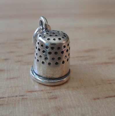 #ad 1 Sterling Silver Small 3D 9x7mm Thimble Sewing Charm $18.99