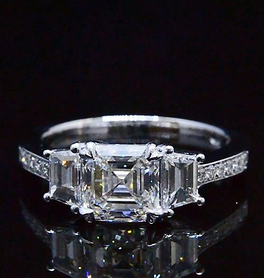 #ad 1.75 Ct Asscher Cut Diamond w Trapezoid amp; Round Engagement Ring 14K GVVS2 EGL $8556.58