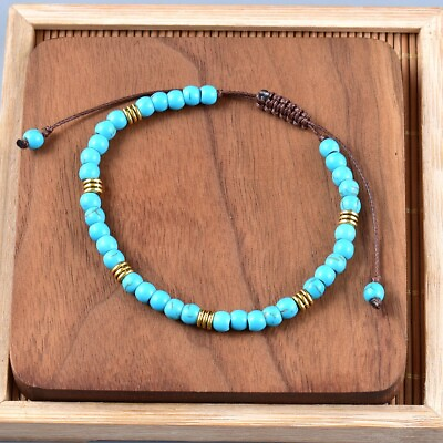 #ad Natural 4mm Turquoise Stone Beaded Braided Bracelet for Inspiration Strength $11.50