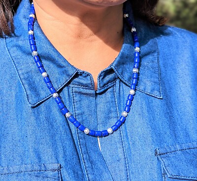 #ad Santo Domingo Necklace Pueblo Lapis Silver Beads Native Handmade Jewelry $99.00