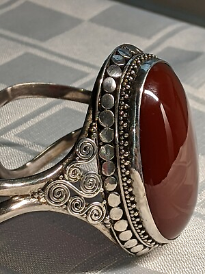 #ad AF signed Balinese design red carnelian oval .925 sterling cuff bracelete $99.77