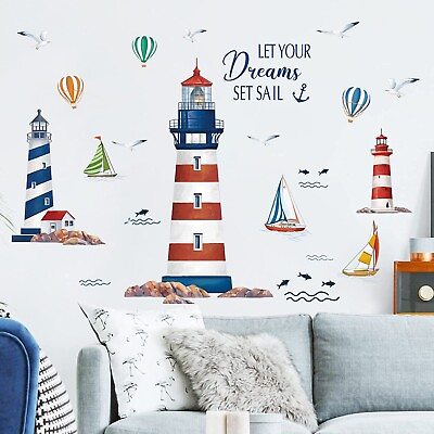 #ad WALL STICKER LIGHTHOUSE DECAL BIRDS QUOTE VINYL MURAL ART HOME LIVING ROOM DECOR $24.99